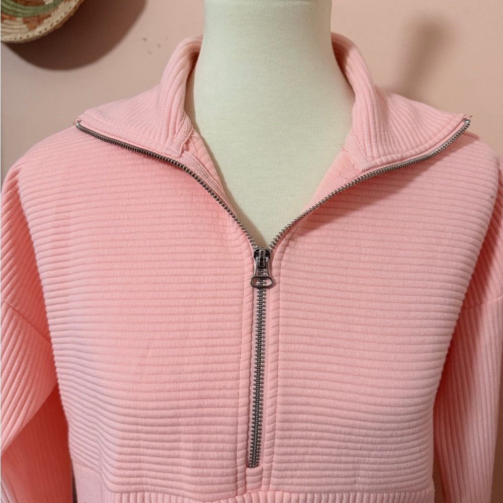 Wonderly Pink Quarter-Zip Ribbed Pullover Hoodie - Picture 2 of 4
